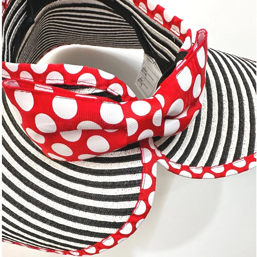 Disney Minnie Mouse Packable Sun Visor Sun Hat OS Striped Polka Dot Resort